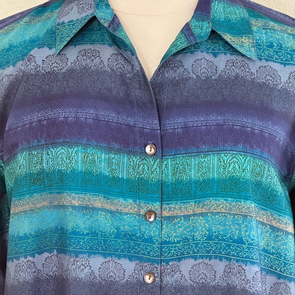 Chico's Teal and Navy Button Down Shirt size 16 (Chicos size 3) - Picture 2 of 9